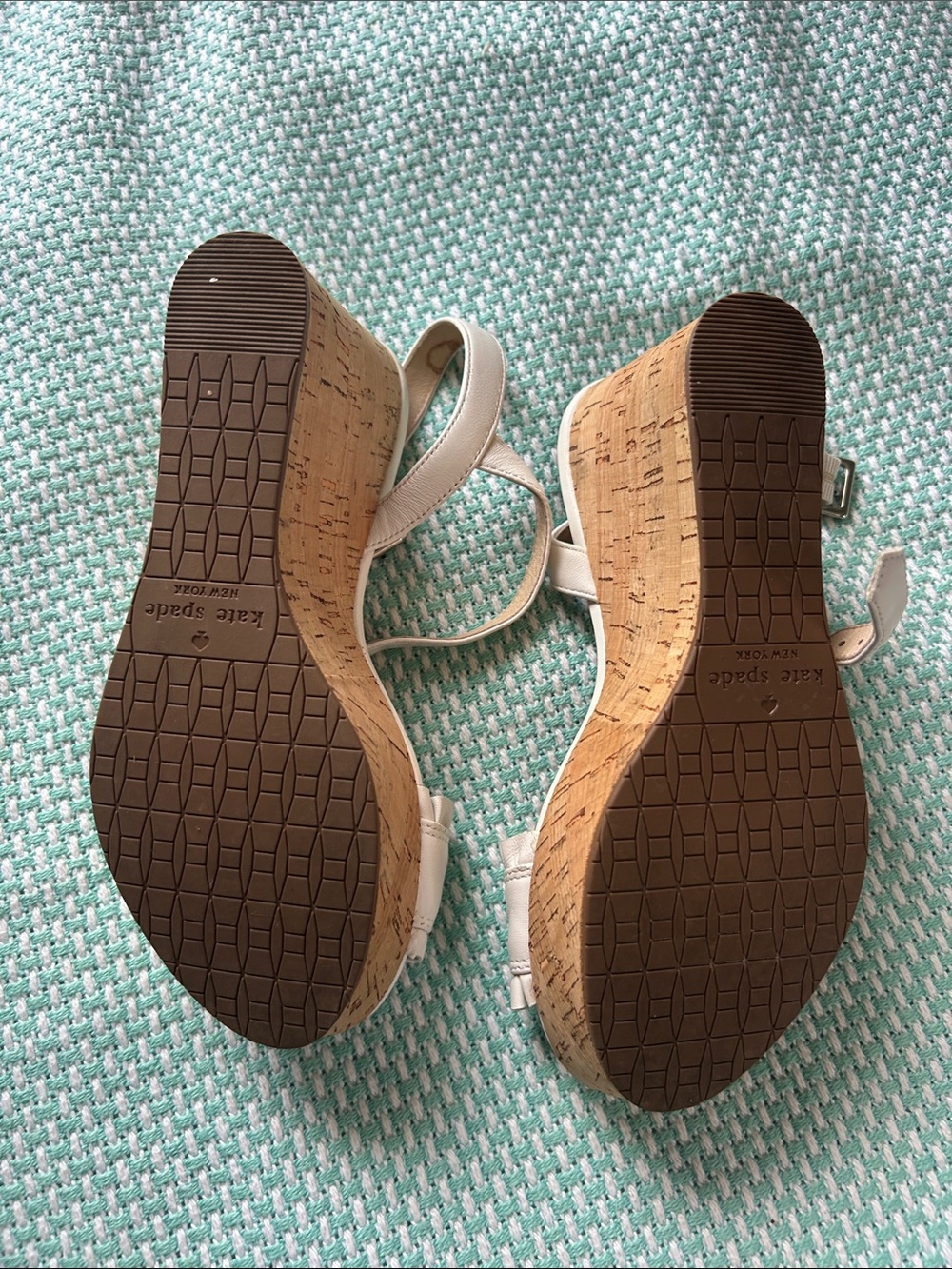 kate spade White Ruffle Front Cork Wedge Sandals - Picture 3 of 3